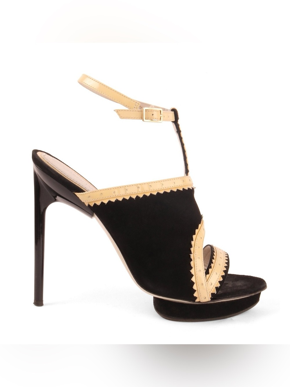 Jason Wu Black and Yellow Zigzag Strap Slingback Designer Heels